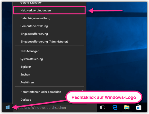 Windows 10 Netzwerkverbindungen-Einstellungen
