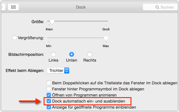 Mac OS X Dock Automatisch ein und Ausblenden