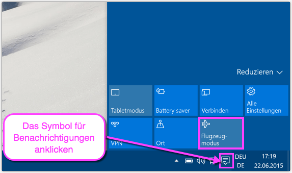 Flugzeugmodus inder Taskleiste von Windows 10