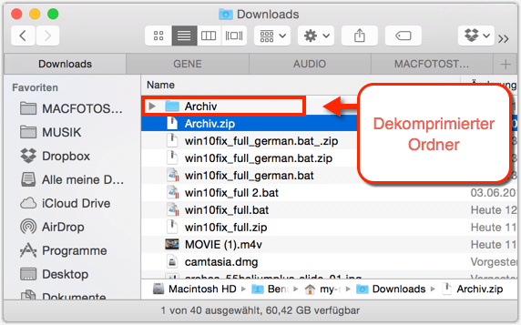 Mac Dekomprimierte ZIP-Datei