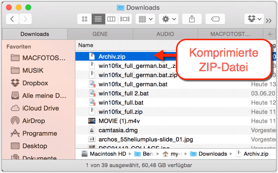 OS X Komprimierte ZIP-Datei ZIP-Archiv