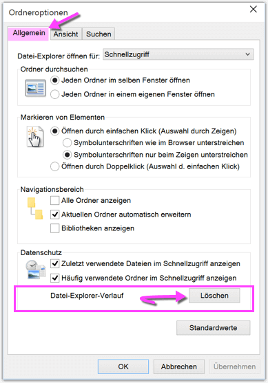 Windows 10 Datei Explorer Verlauf löschen
