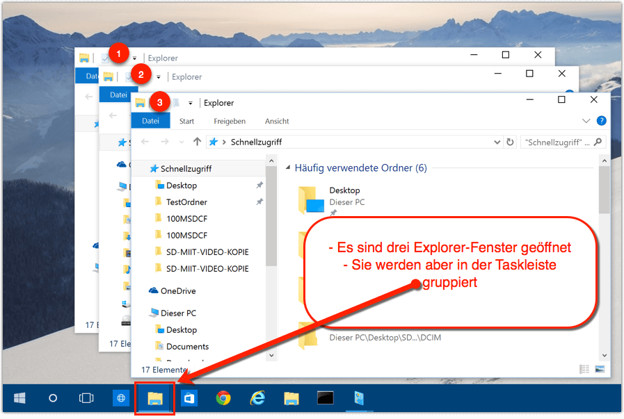 Windows 10 Gruppierte Fenster in der Taskleiste