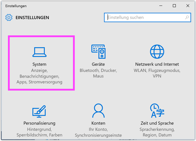 Windows 10 Systemeinstellungen