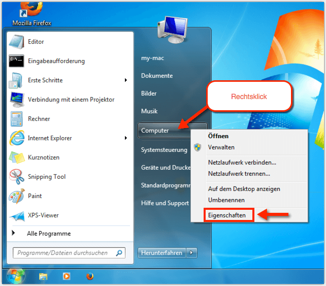 Windows 7 Computer-Eigenschaften