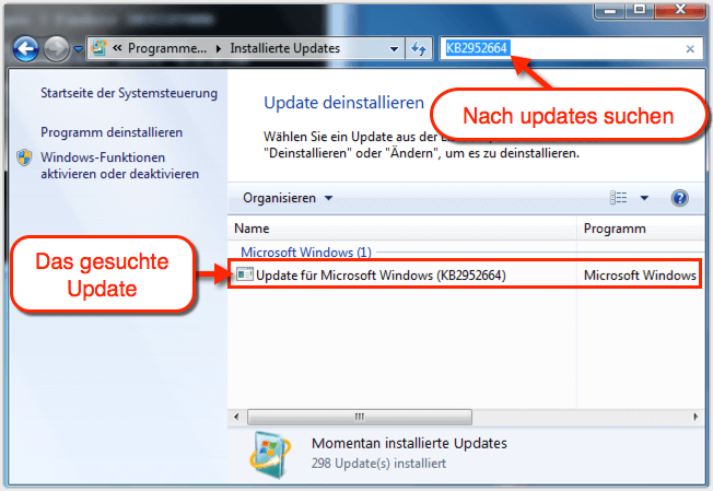 Windows 7 Prüfen ob Update installiert ist