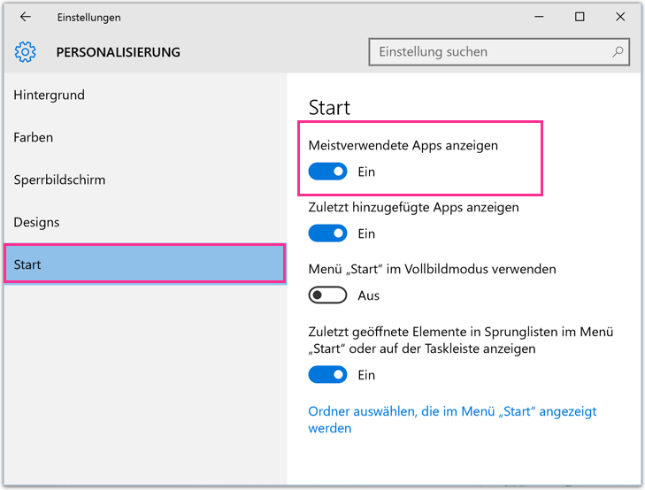 Windows Start Personalisierung