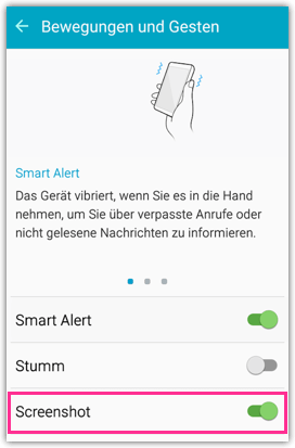 Samsung Galaxy Smartphone Screenshot Wischgeste aktivieren