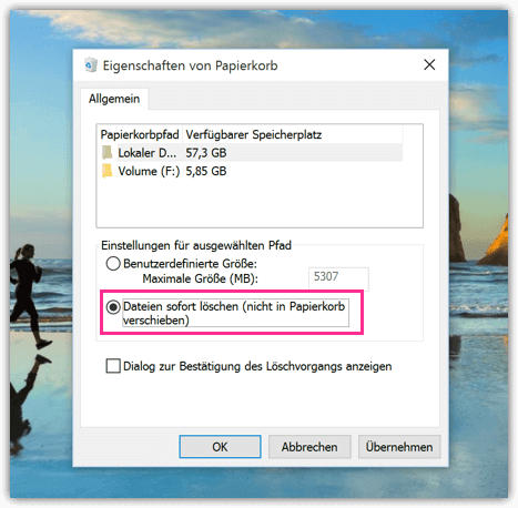 Windows 10 Dateien Sofort löschen