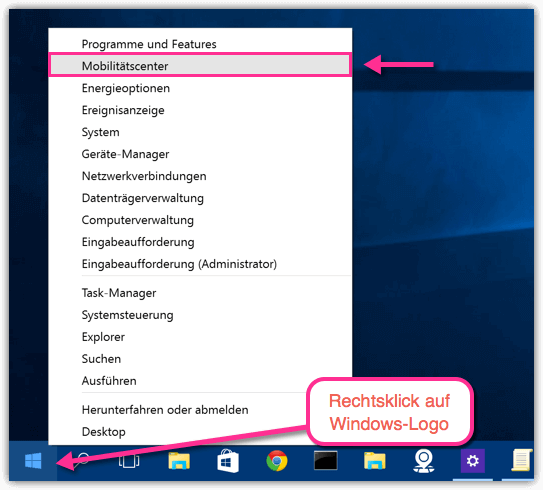 Windows 10 Mobilitaetszentrum oeffnen