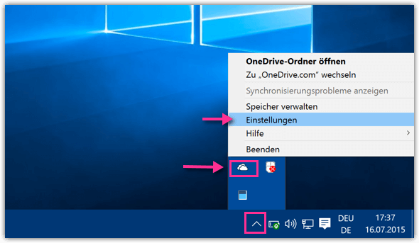Windows 10 OneDrive Einstellungen