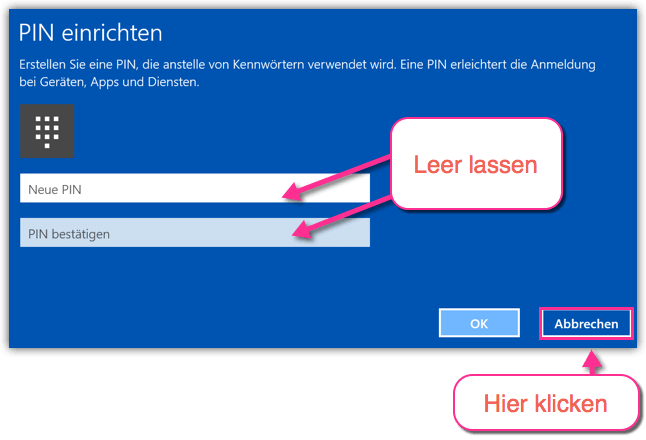 Windows 10 PIN Löschen