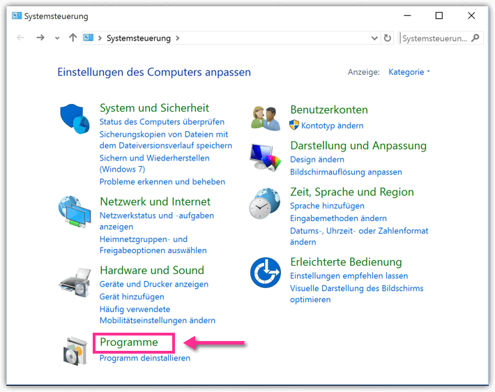 Windows 10 Systemsteuerung Programme