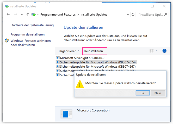Windows 10 bestimmtes Update Deinstallieren