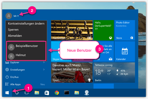 Windows 10 wechsel zwischen den Konten