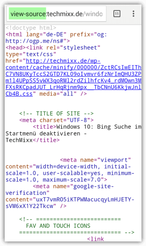 Android Chrome View-Sourcecode