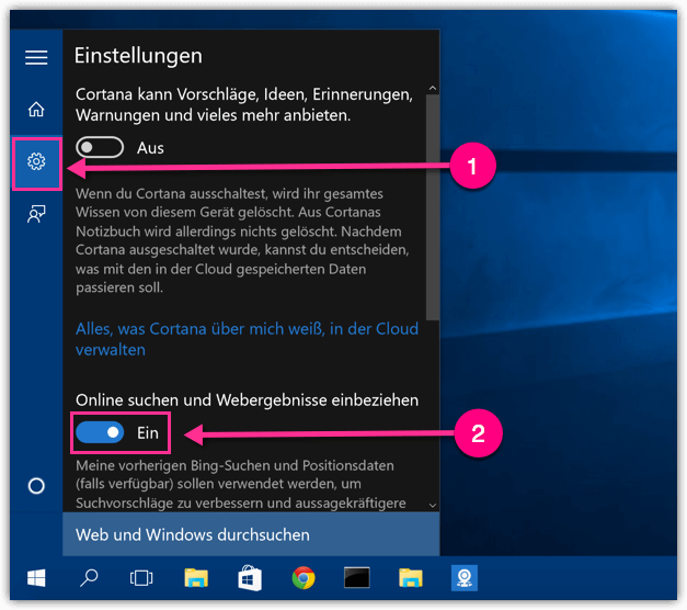 Windows 10 Bingsuche ausschalten