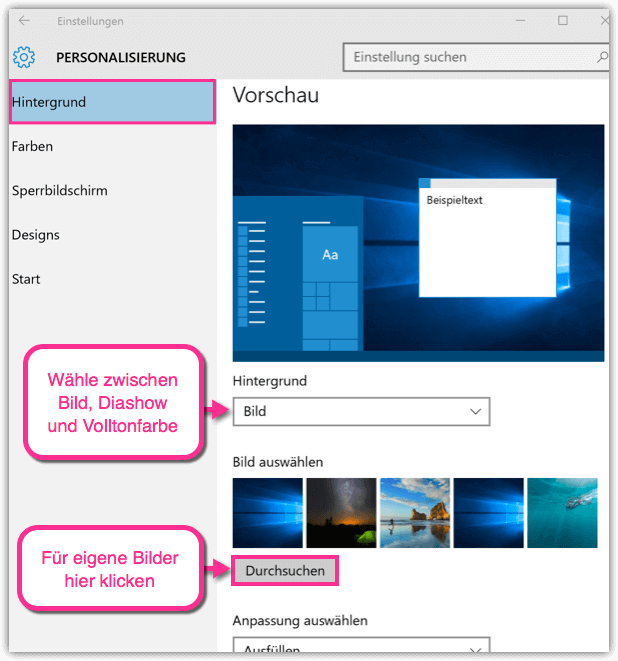 Windows 10 Hintergrundbild ändern