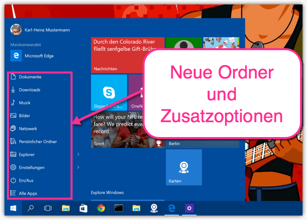 Windows 10 Startmenü wurde personalisiert
