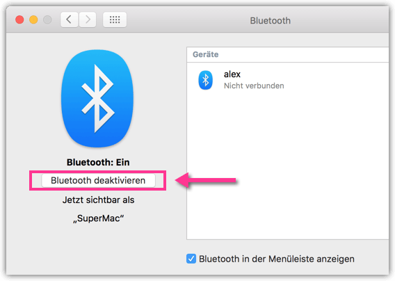 Mac OS X BlueTooth deaktivieren