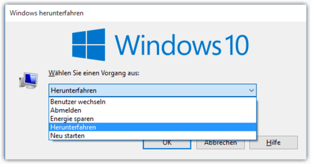 Windows 10 ALT F4 Herunterfahren