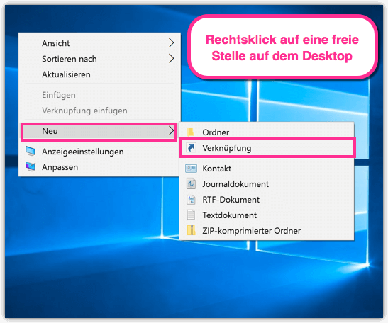 Windows 10 Desktop Verknüpfung
