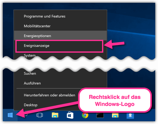 Windows 10 Ereignisanzeige öffnen