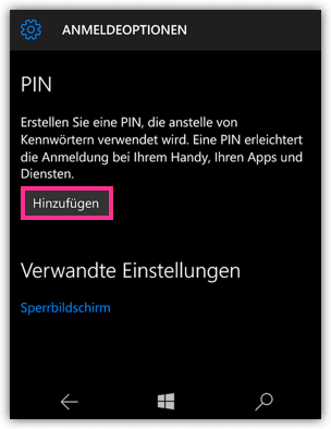 Windows 10 Mobile PIN hinzufuegen