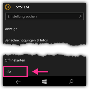 Windows 10 Phone Einstellungen -System - Info