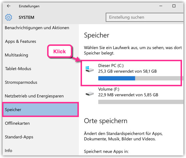 Windows 10 Speicher-Nutzung anzeigen