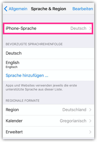 iPhone 6s Sprache ändern