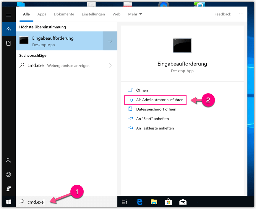 Windows 10 CMD Eingabeaufforderung als Admin öffnen