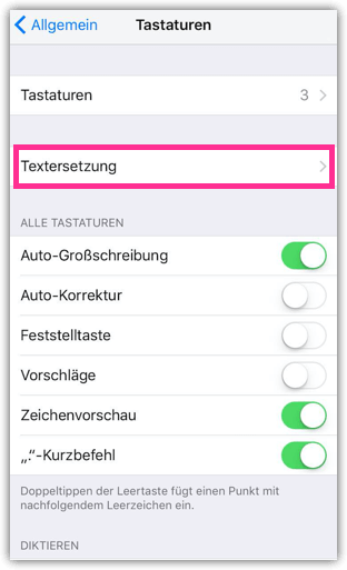 iPhone Tastatur Shortcuts Textersetzung