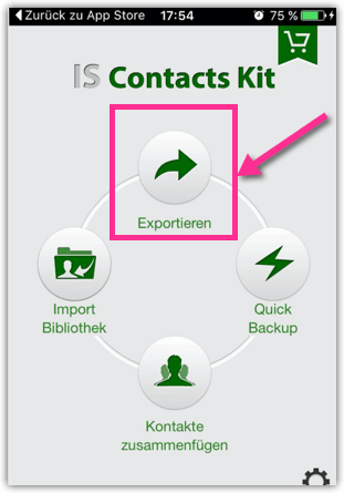 Contacts Kit Exportieren von Kontakten