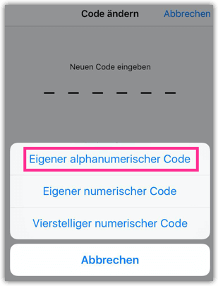 iPhone Eigener alphanumerischer Code