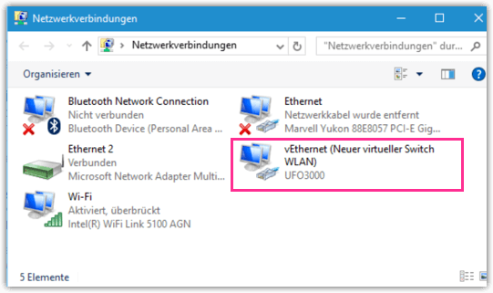 Neuer Virtuelle Switch unter Netzwerkverbindungen bei Windows 10