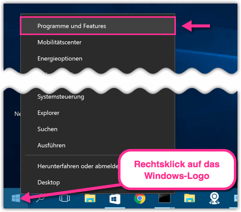 Windows 10 Programme und Features oeffnen
