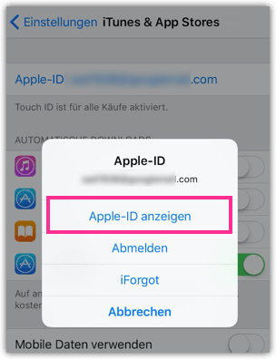 iPhone Apple-ID anzeigen