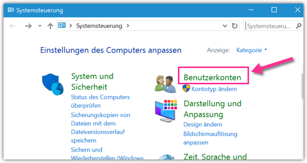 Windows 10 Systemsteuerung Benutzerkonten