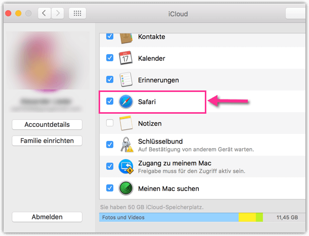 Mac Safari iCloud Sync deaktivieren oder aktivieren