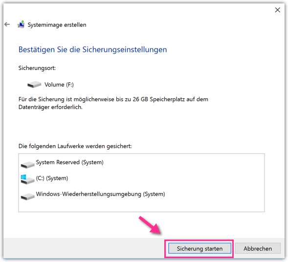 Windows 10 Sicherung Starten