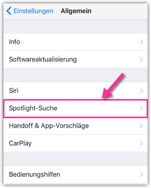 iPhone iPad Spotlight Suche Einstellungen