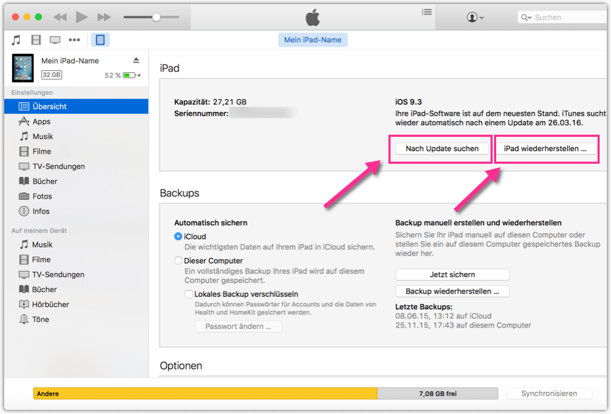 iPad iPhone Update und Wiederherstellung mit iTunes