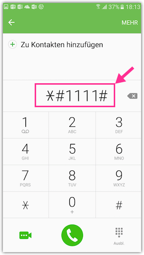 Samsung Galaxy Code 1111 fuer Modellnummer