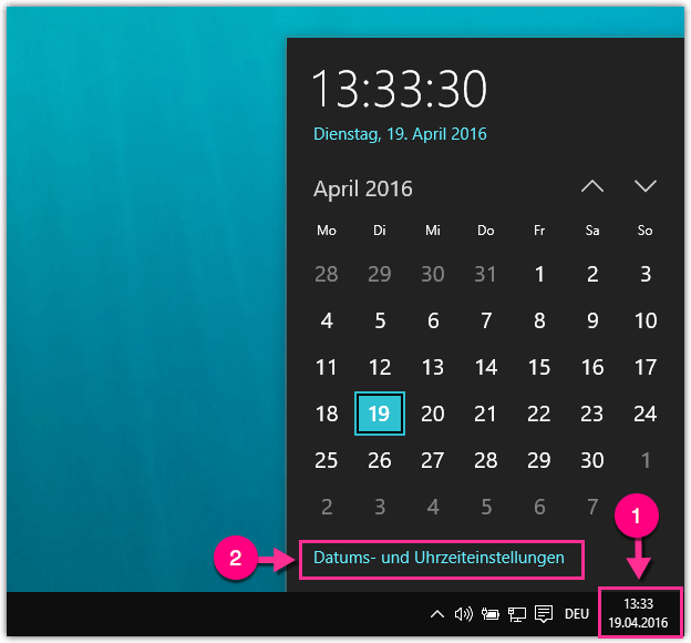 Windows 10 Datums und Uhrzeiteinstellungen