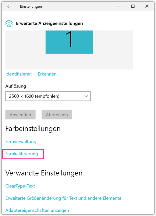 Windows 10 Farbkalibrierung oeffnen