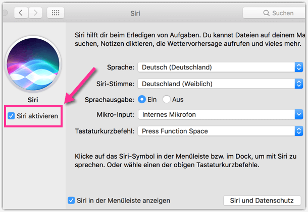 macOS Mac OS X MacBook Siri deaktivieren