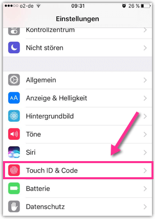 touch-id und code in ios einstellungen auf dem iphone oder ipad